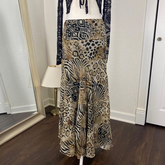 Fairy Grunge Brown Tan Layered Leopard Print Midi Maxi Skirt Size 6 / S Small - Picture 5 of 7